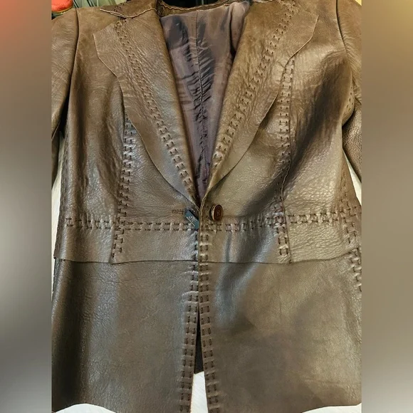 ELIE TAHARI Women's Brown Leather Jacket, size XS - Picture 4 of 5